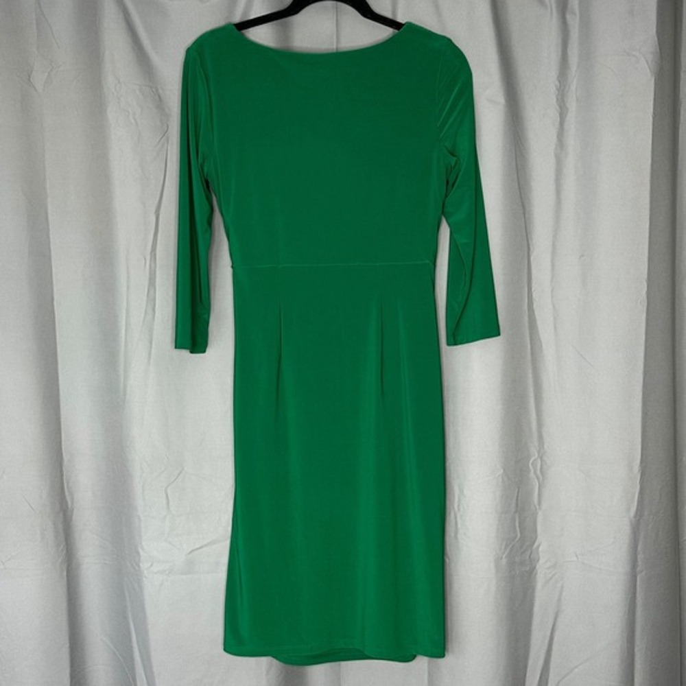 Black Label by Evan Picone NWT Emerald Green Ruched Sheath Dress 3/4 Sleeve 6 - Picture 6 of 15